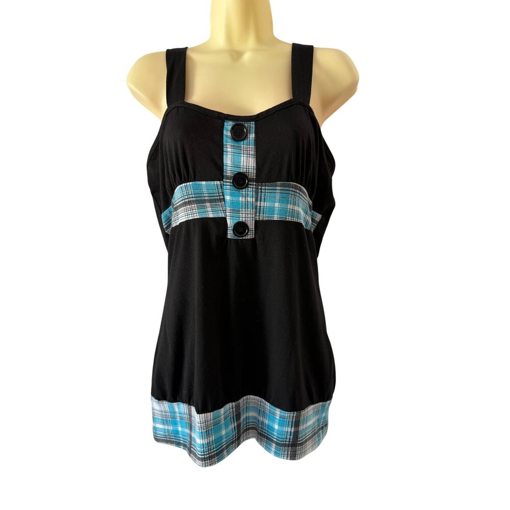French Atmosphere Vintage 90s Babydoll Knit Tunic Top Size Large Juniors Plaid